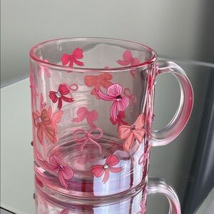 Homegoods Pink Coquette Bow 16 oz Glass Mug | Aesthetic | Sparkle Rhinestones